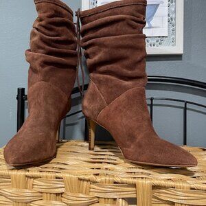 Brown Suede Slouchy Heeled Mid-Cafe Boot